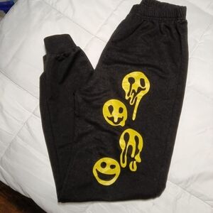 Source Unknown Black Sweatpants with Yellow Smiley Graphics